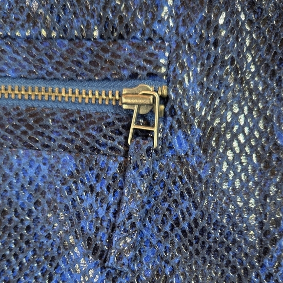 JM Collection Blue Faux Snakeskin Embossed Collarless Zip Jacket - Picture 5 of 8